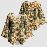 Hawaii Halloween Kimono Sleeve Blouse Spooky Tropical Hula Zombie