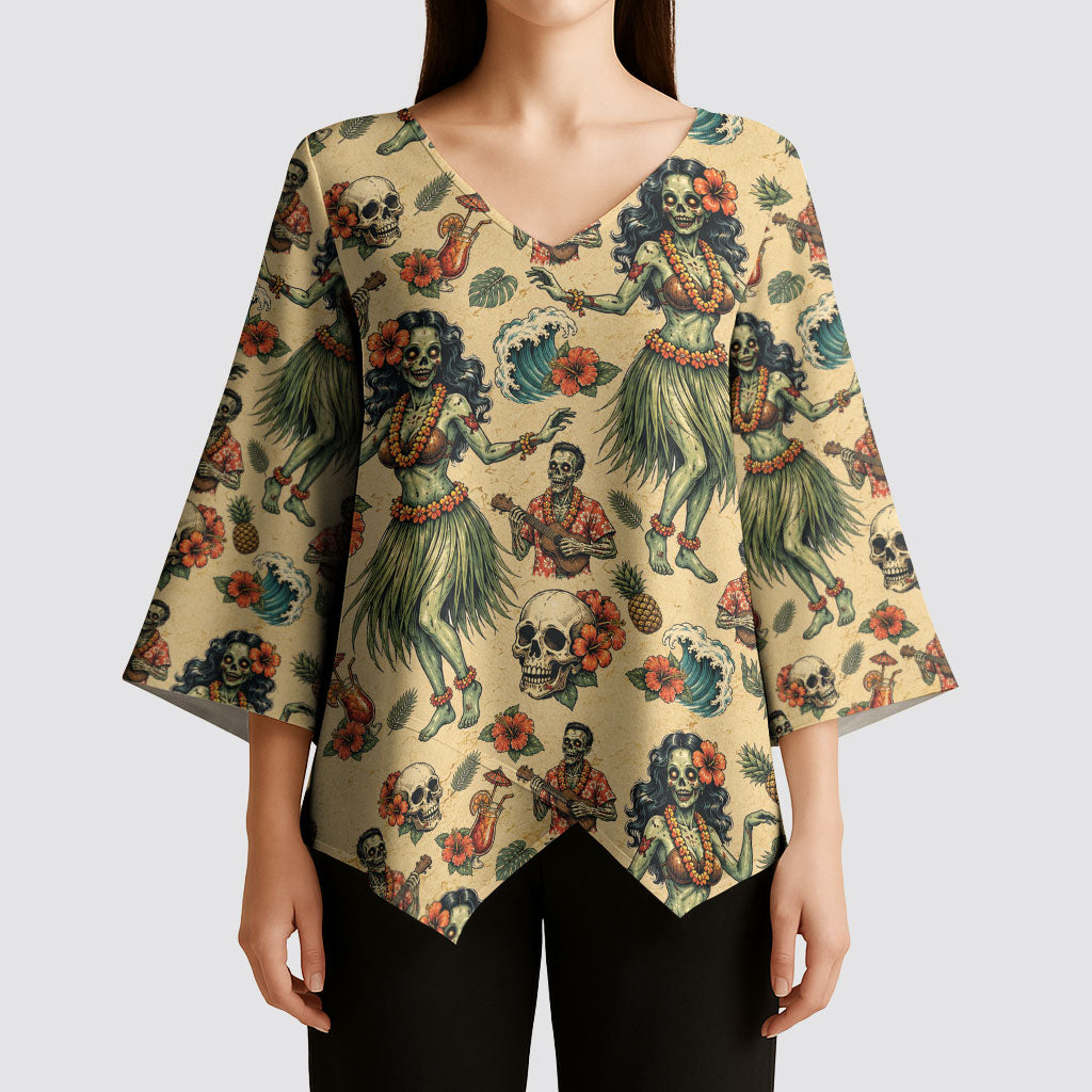 Hawaii Halloween Kimono Sleeve Blouse Spooky Tropical Hula Zombie