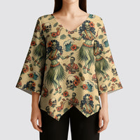 Hawaii Halloween Kimono Sleeve Blouse Spooky Tropical Hula Zombie