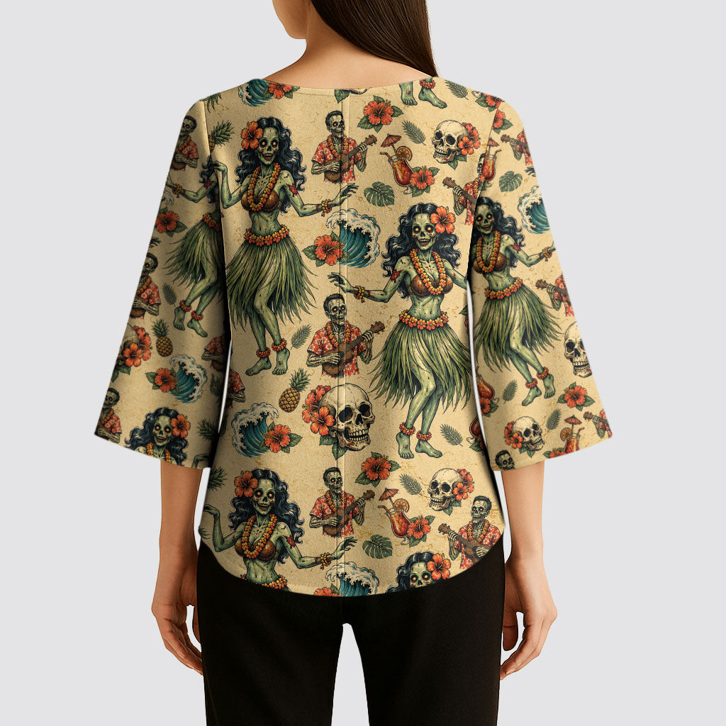 Hawaii Halloween Kimono Sleeve Blouse Spooky Tropical Hula Zombie