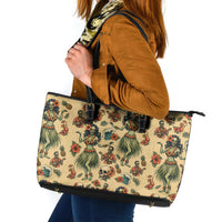 Hawaii Halloween Leather Tote Bag Spooky Tropical Hula Zombie