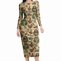 Hawaii Halloween Long Sleeve Bodycon Dress Spooky Tropical Hula Zombie