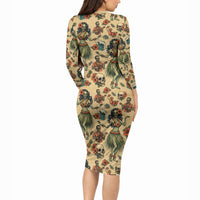 Hawaii Halloween Long Sleeve Bodycon Dress Spooky Tropical Hula Zombie