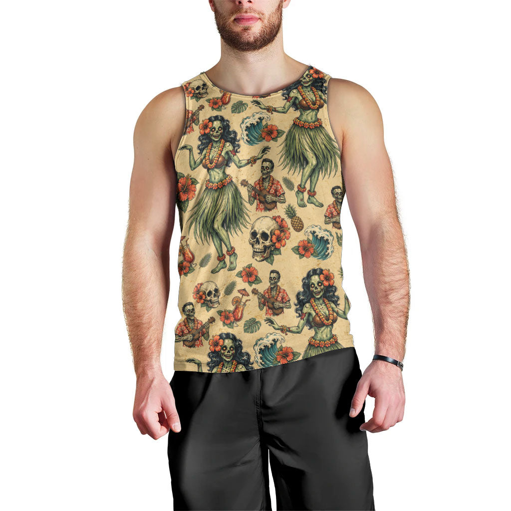 Hawaii Halloween Men Tank Top Spooky Tropical Hula Zombie