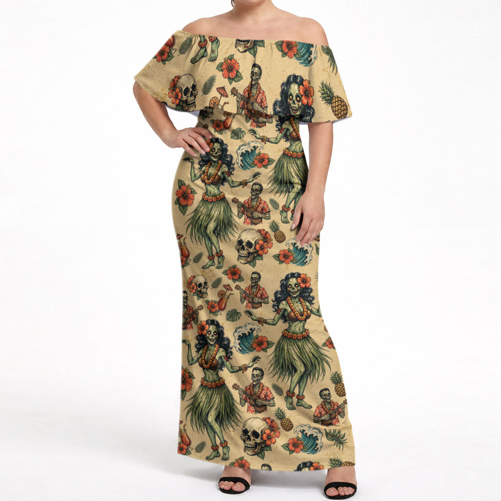Hawaii Halloween Off Shoulder Maxi Dress Spooky Tropical Hula Zombie