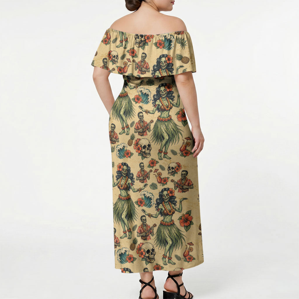 Hawaii Halloween Off Shoulder Maxi Dress Spooky Tropical Hula Zombie