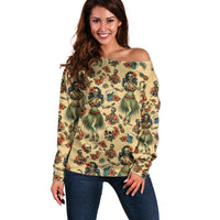 Hawaii Halloween Off Shoulder Sweater Spooky Tropical Hula Zombie