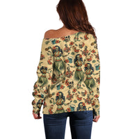 Hawaii Halloween Off Shoulder Sweater Spooky Tropical Hula Zombie