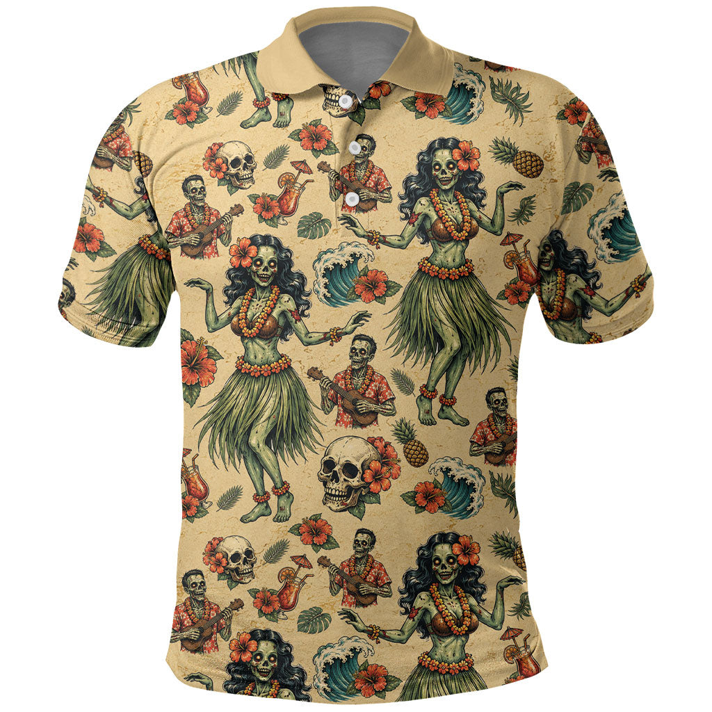 Hawaii Halloween Polo Shirt Spooky Tropical Hula Zombie