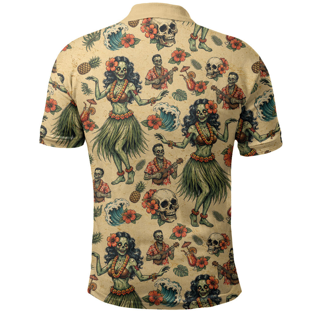 Hawaii Halloween Polo Shirt Spooky Tropical Hula Zombie