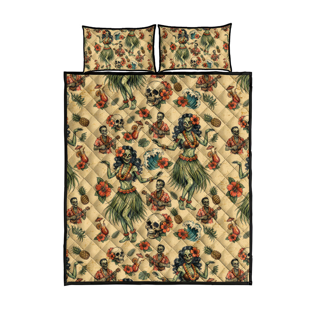 Hawaii Halloween Quilt Bed Set Spooky Tropical Hula Zombie