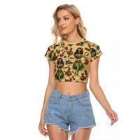 Hawaii Halloween Raglan Cropped T Shirt Spooky Tropical Hula Zombie