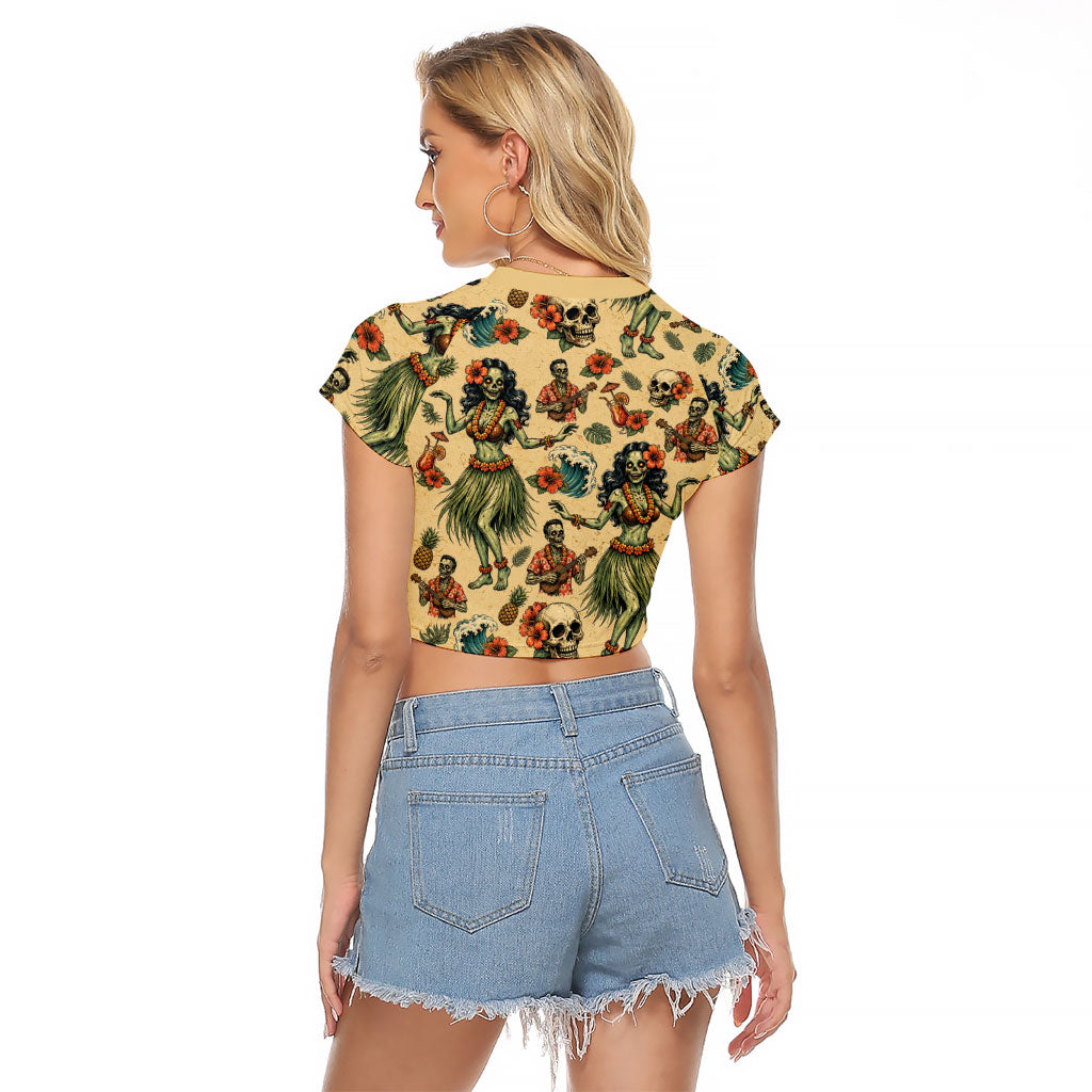 Hawaii Halloween Raglan Cropped T Shirt Spooky Tropical Hula Zombie