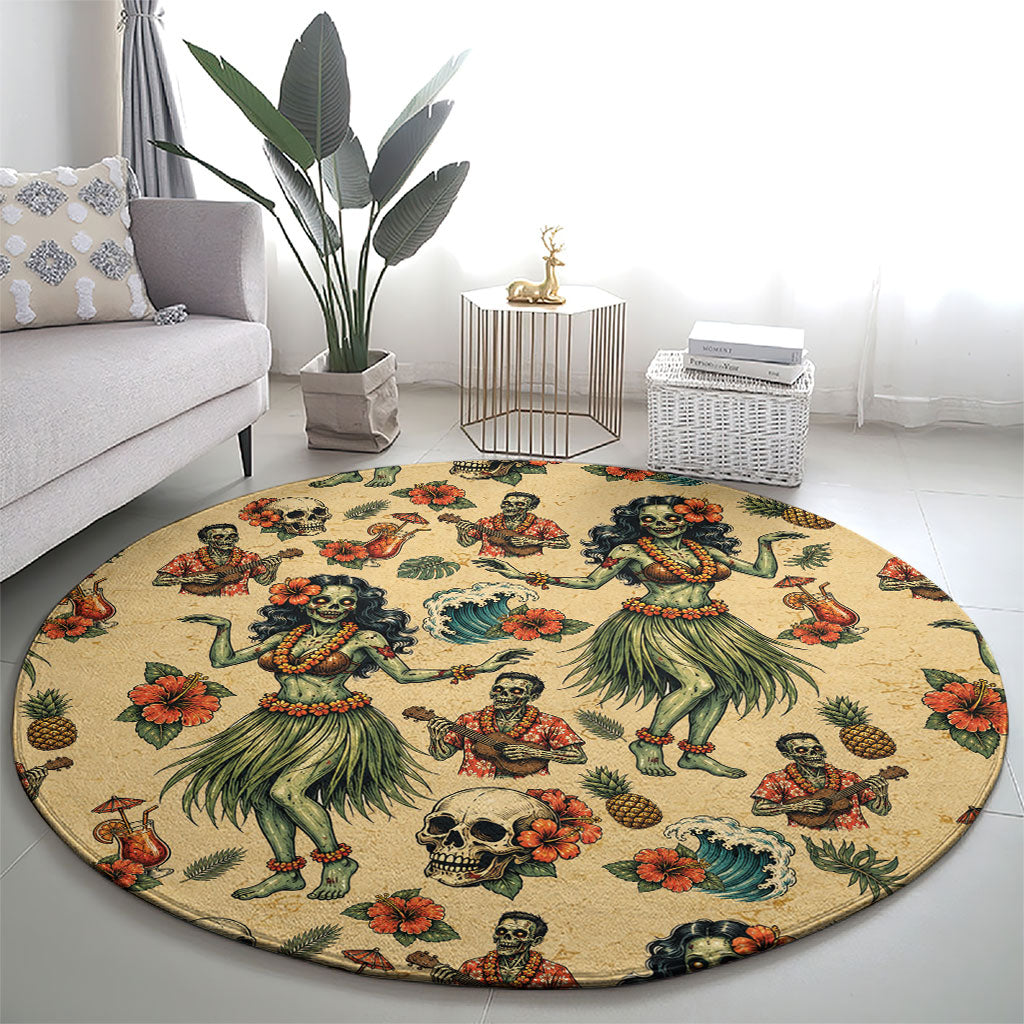 Hawaii Halloween Round Carpet Spooky Tropical Hula Zombie