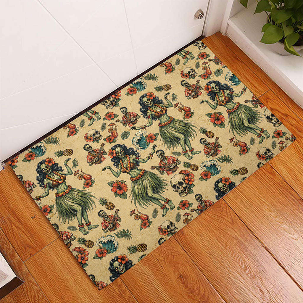 Hawaii Halloween Rubber Doormat Spooky Tropical Hula Zombie