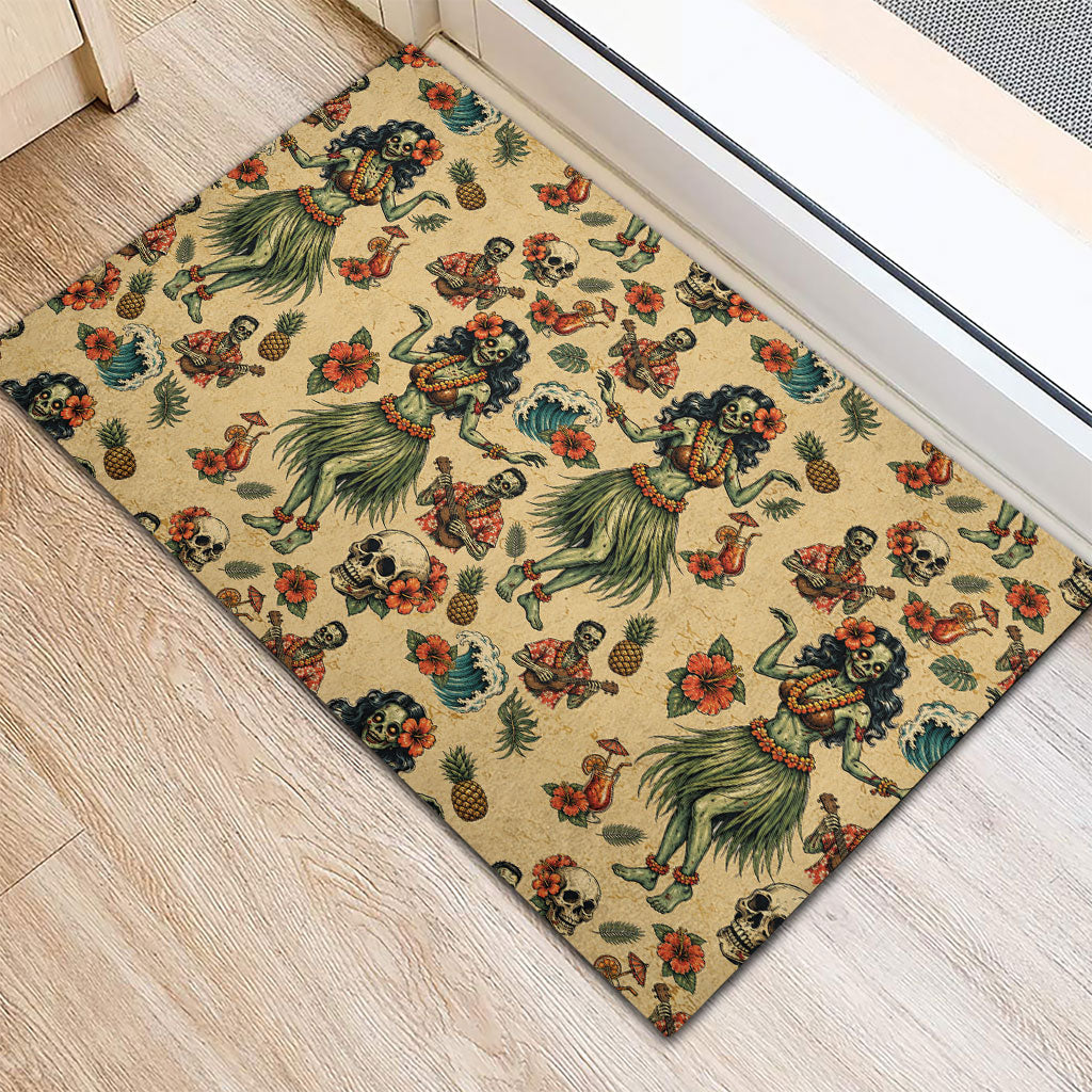 Hawaii Halloween Rubber Doormat Spooky Tropical Hula Zombie