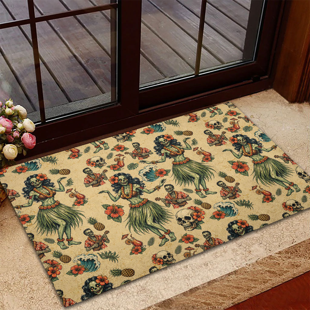 Hawaii Halloween Rubber Doormat Spooky Tropical Hula Zombie