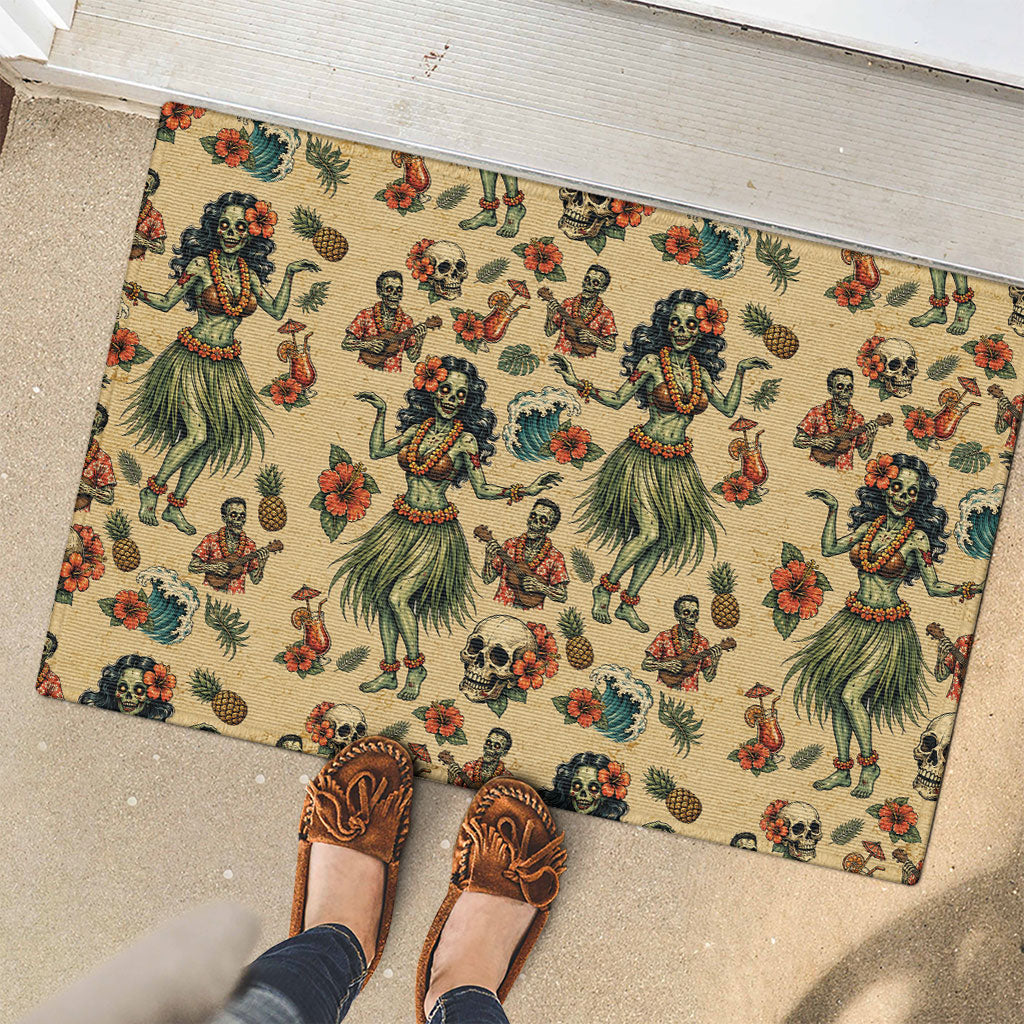 Hawaii Halloween Rubber Doormat Spooky Tropical Hula Zombie