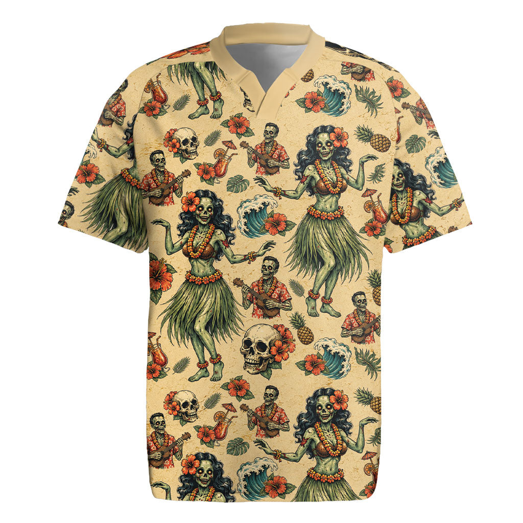 Hawaii Halloween Rugby Jersey Spooky Tropical Hula Zombie