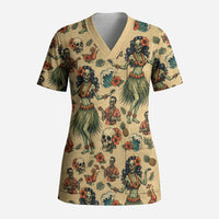 Hawaii Halloween Scrub Top Spooky Tropical Hula Zombie