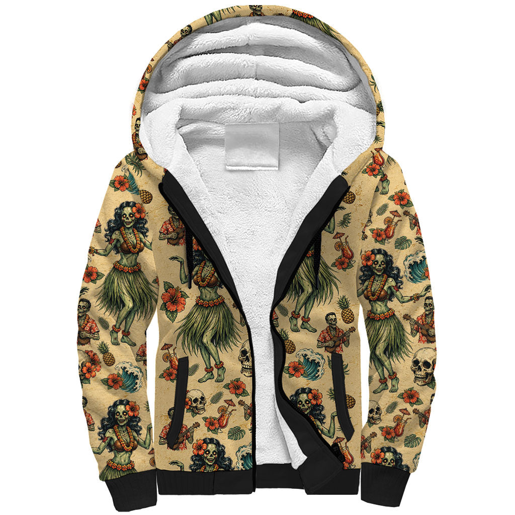 Hawaii Halloween Sherpa Hoodie Spooky Tropical Hula Zombie
