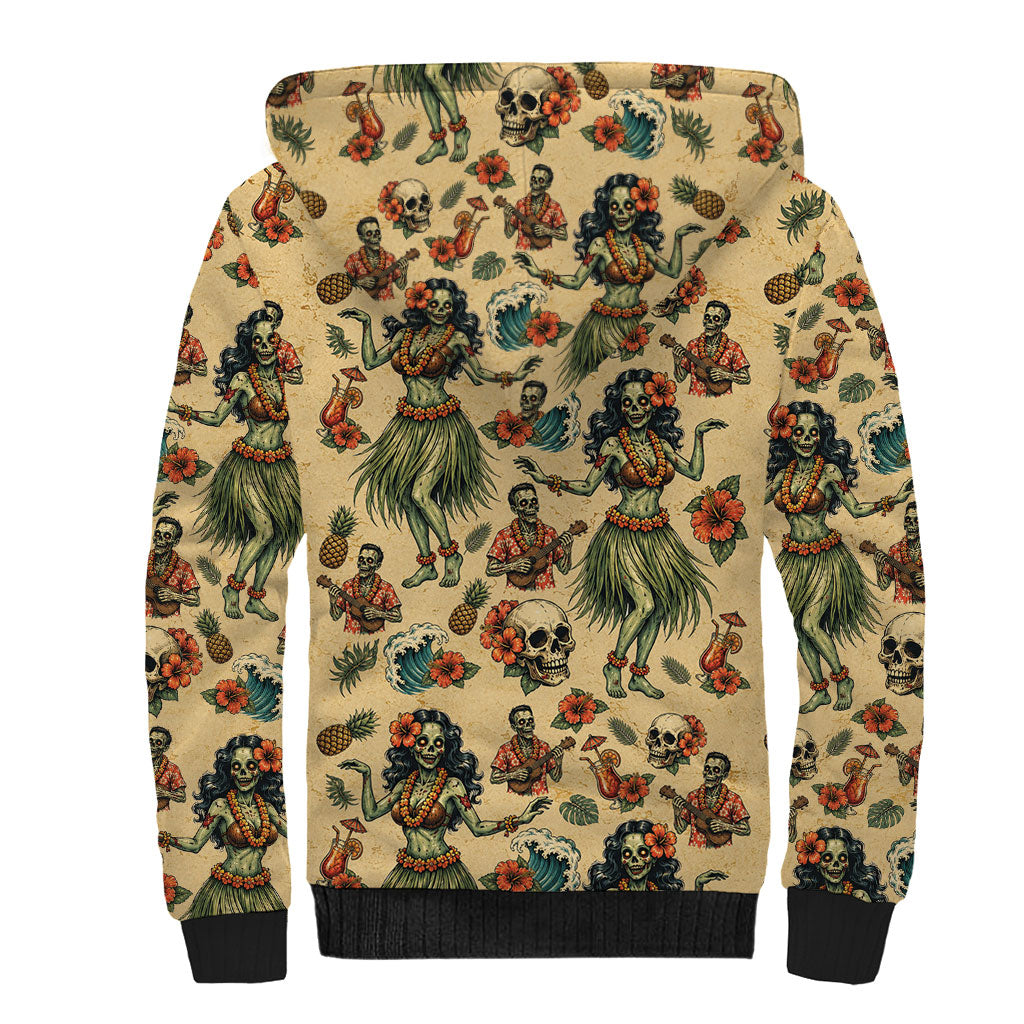 Hawaii Halloween Sherpa Hoodie Spooky Tropical Hula Zombie