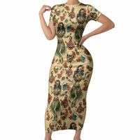 Hawaii Halloween Short Sleeve Bodycon Dress Spooky Tropical Hula Zombie