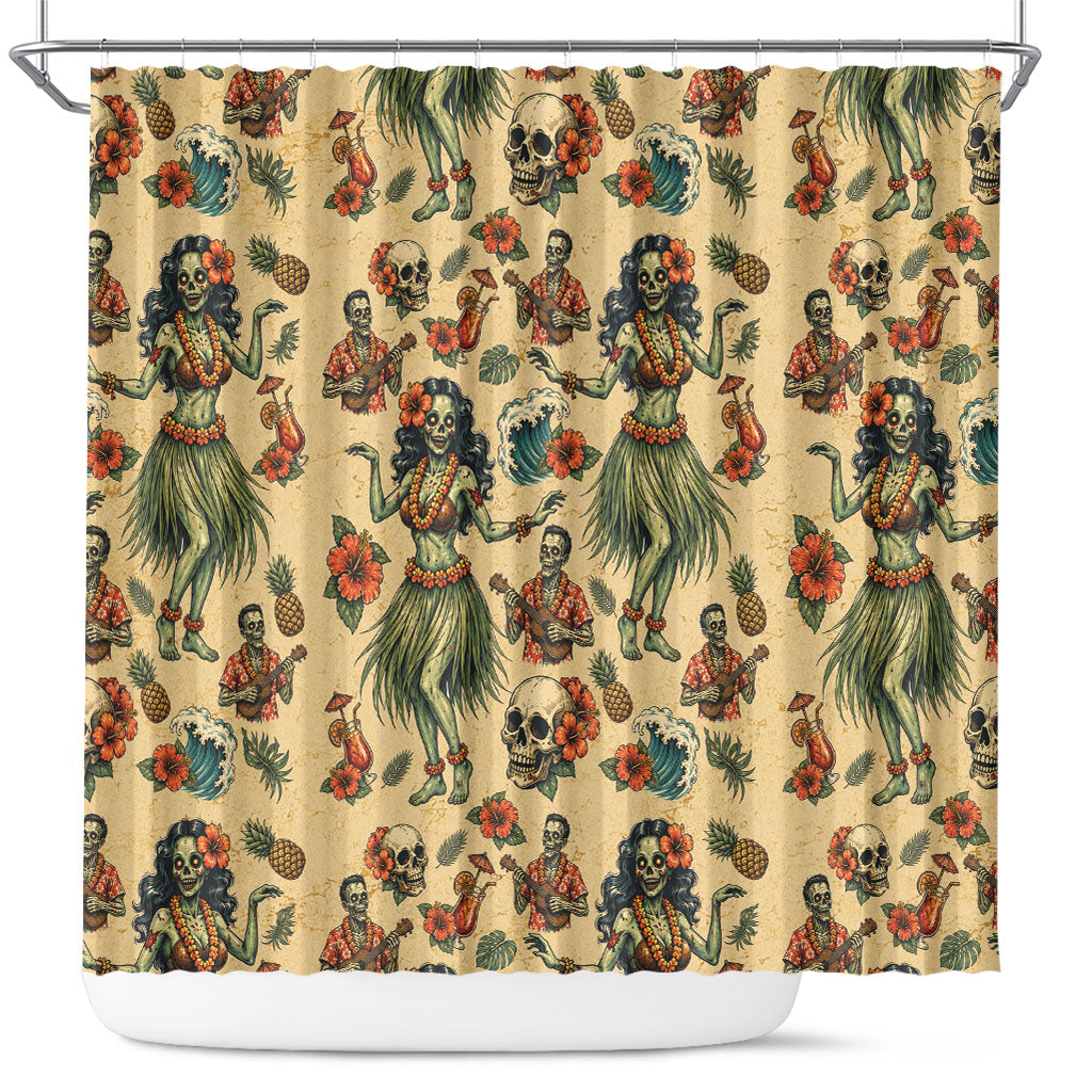 Hawaii Halloween Shower Curtain Spooky Tropical Hula Zombie LT05 Beige - Polynesian Pride
