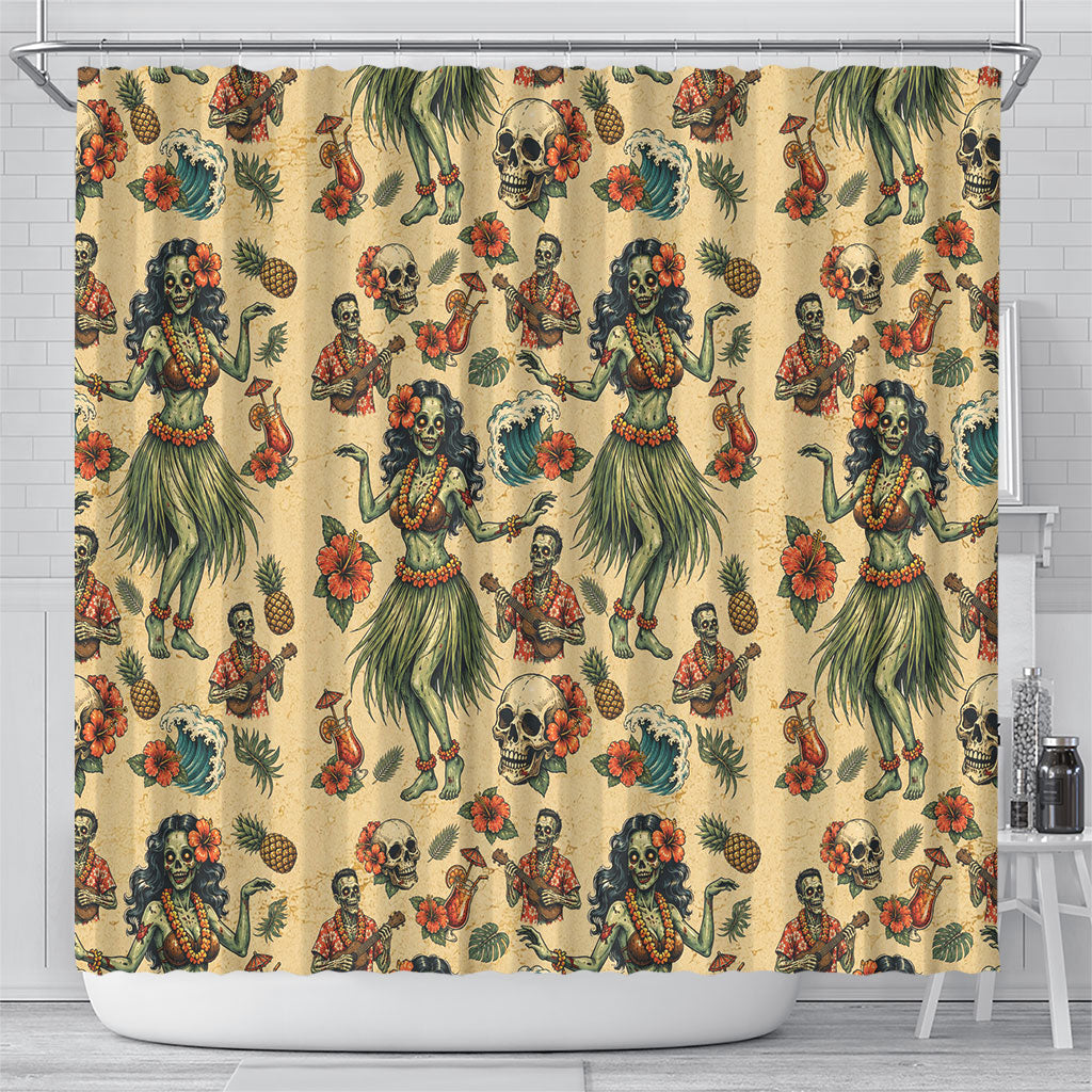 Hawaii Halloween Shower Curtain Spooky Tropical Hula Zombie
