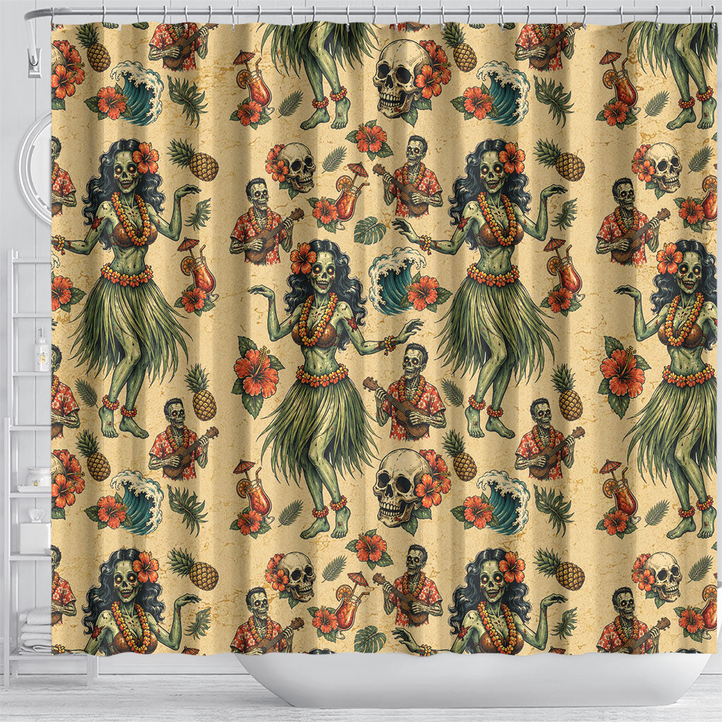 Hawaii Halloween Shower Curtain Spooky Tropical Hula Zombie