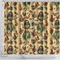 Hawaii Halloween Shower Curtain Spooky Tropical Hula Zombie