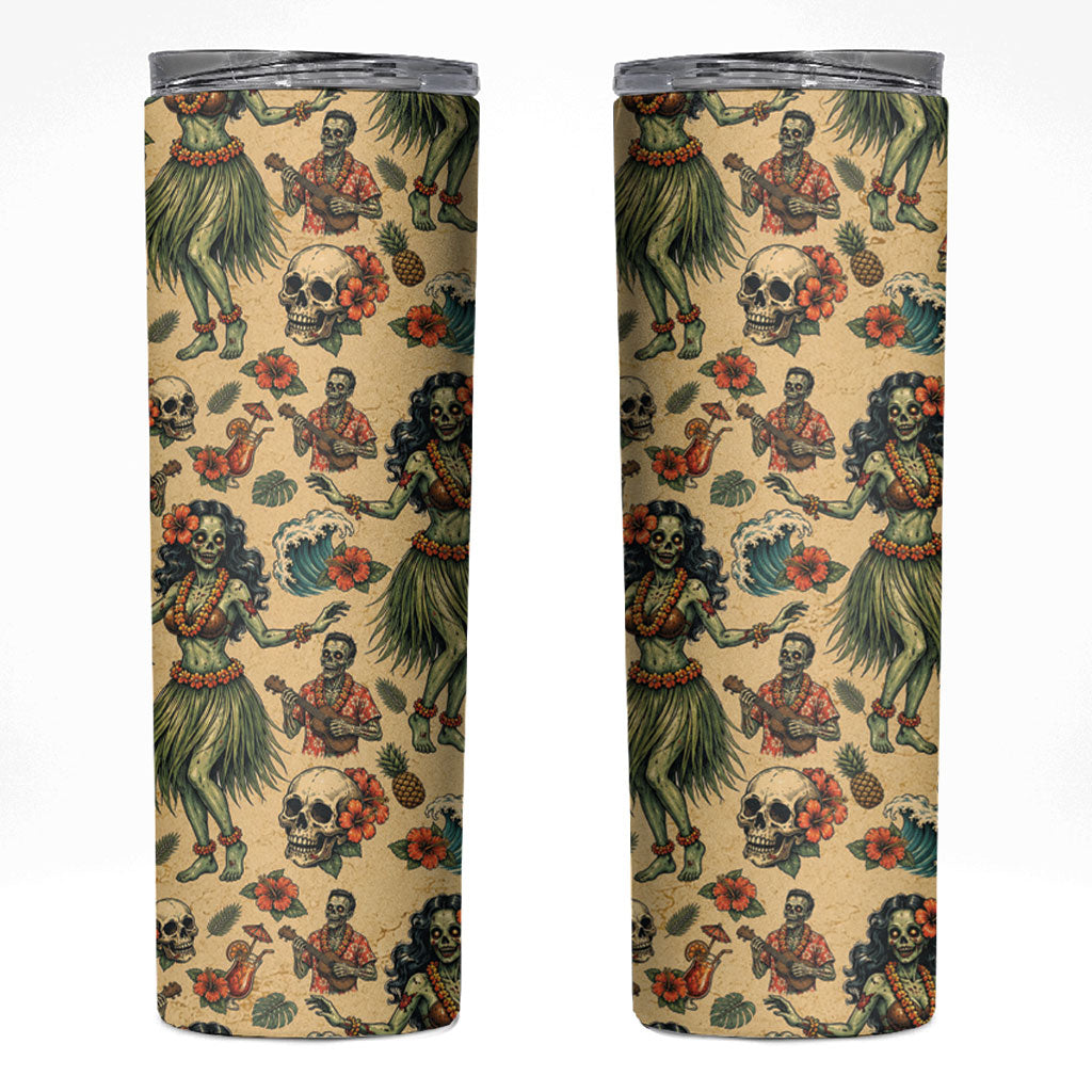 Hawaii Halloween Skinny Tumbler Spooky Tropical Hula Zombie