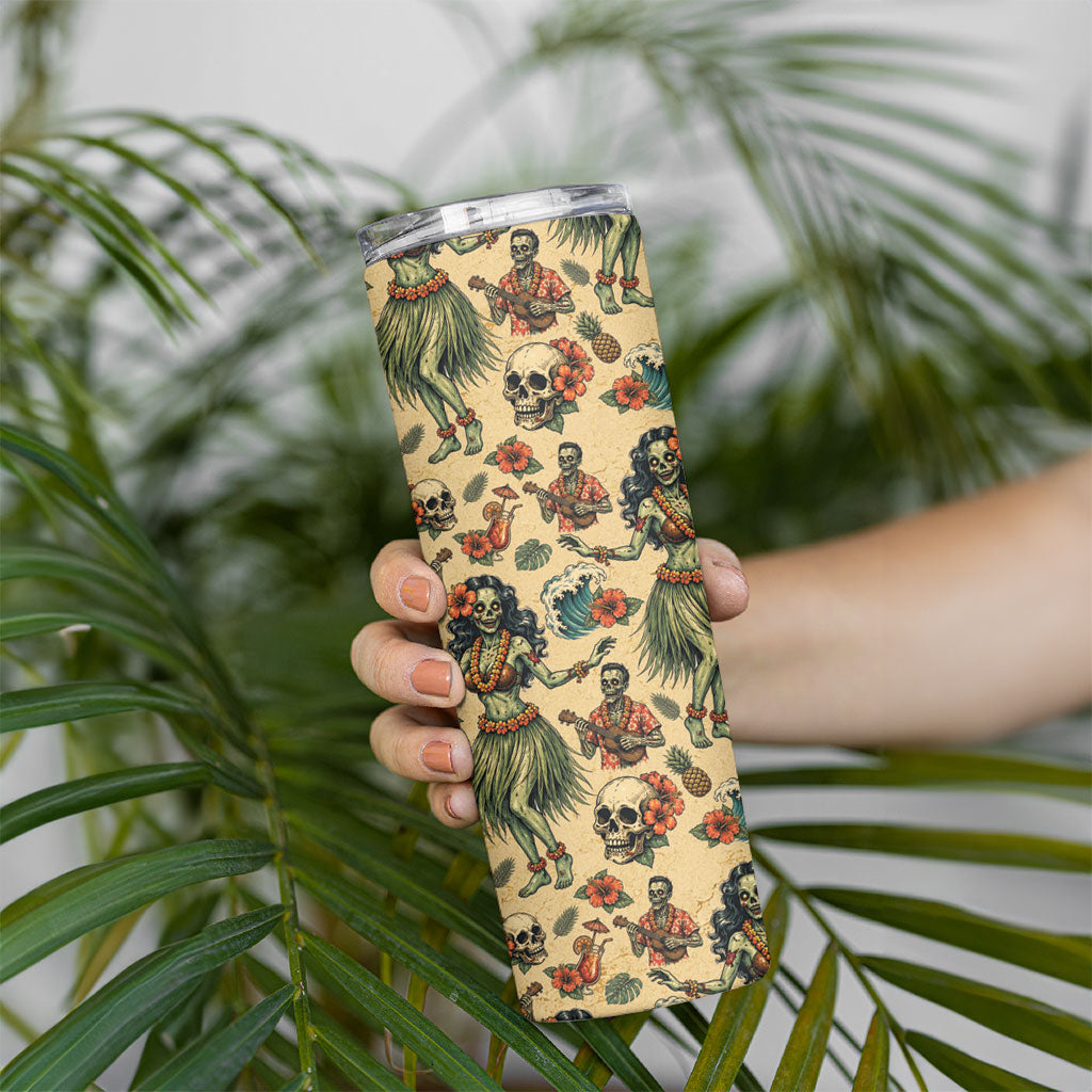Hawaii Halloween Skinny Tumbler Spooky Tropical Hula Zombie