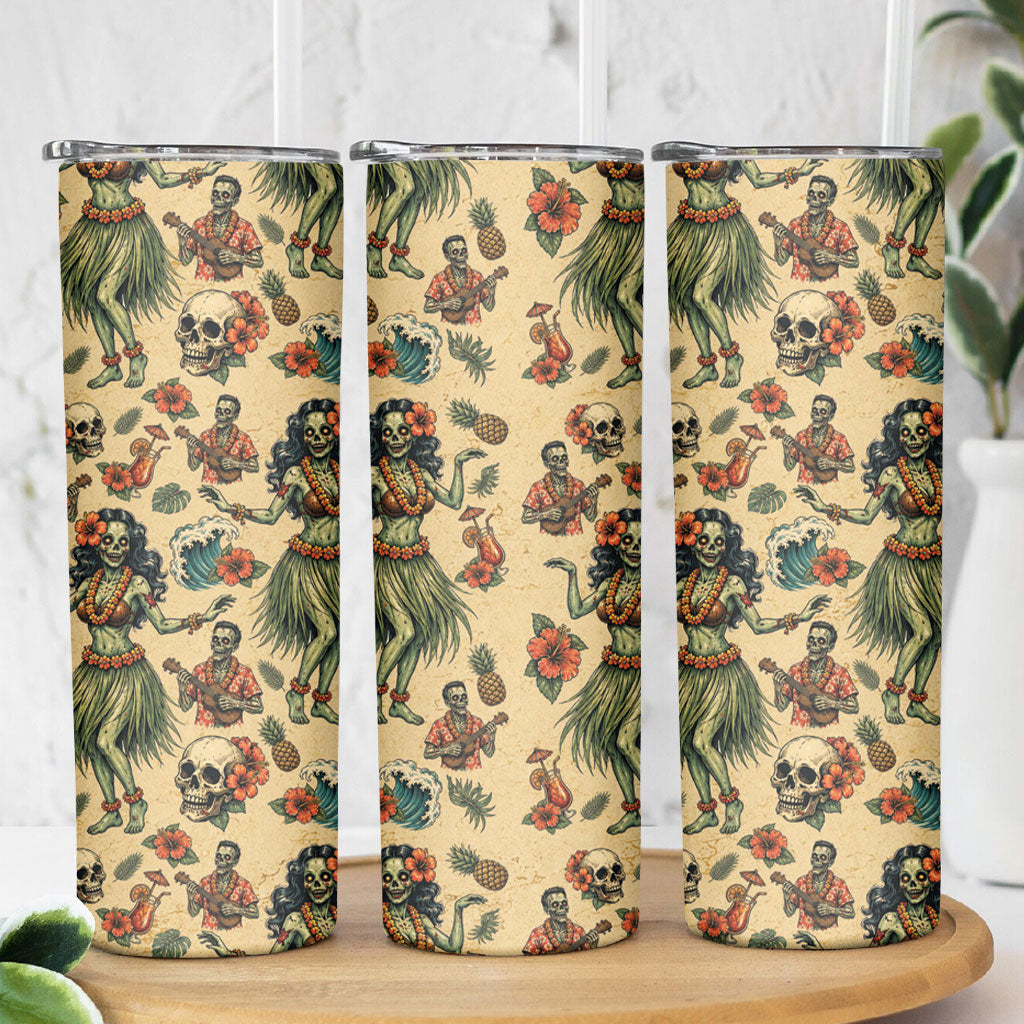 Hawaii Halloween Skinny Tumbler Spooky Tropical Hula Zombie