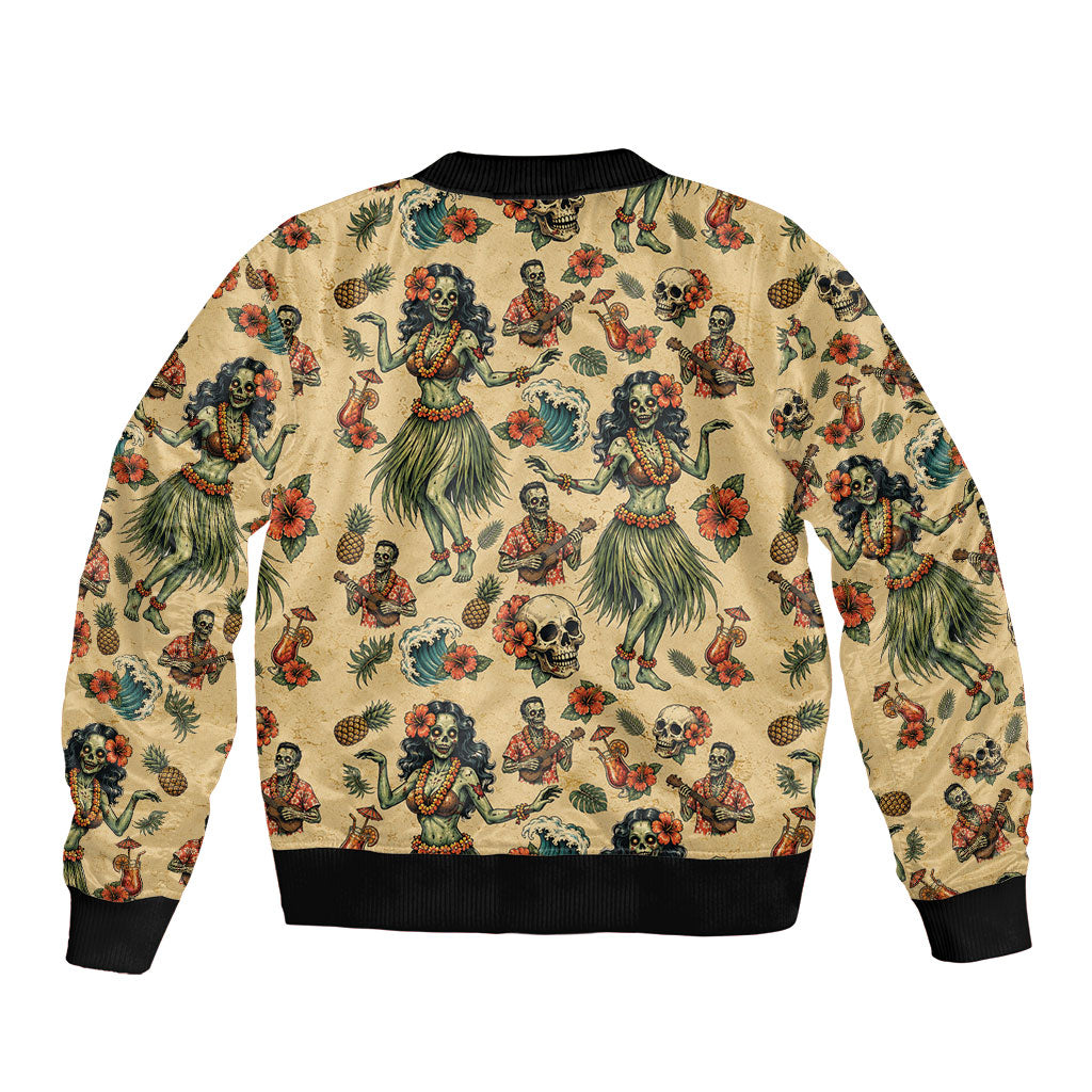 Hawaii Halloween Sleeve Zip Bomber Jacket Spooky Tropical Hula Zombie