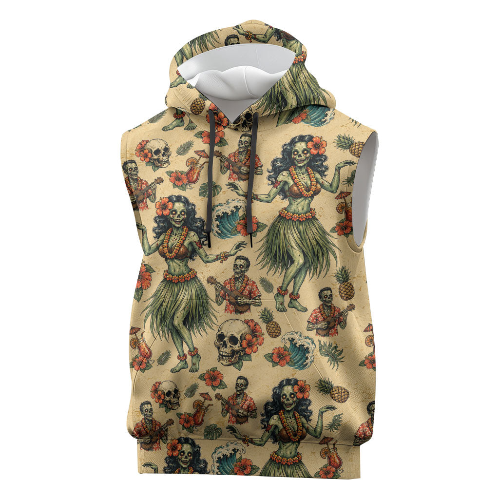 Hawaii Halloween Sleeveless Hoodie Spooky Tropical Hula Zombie