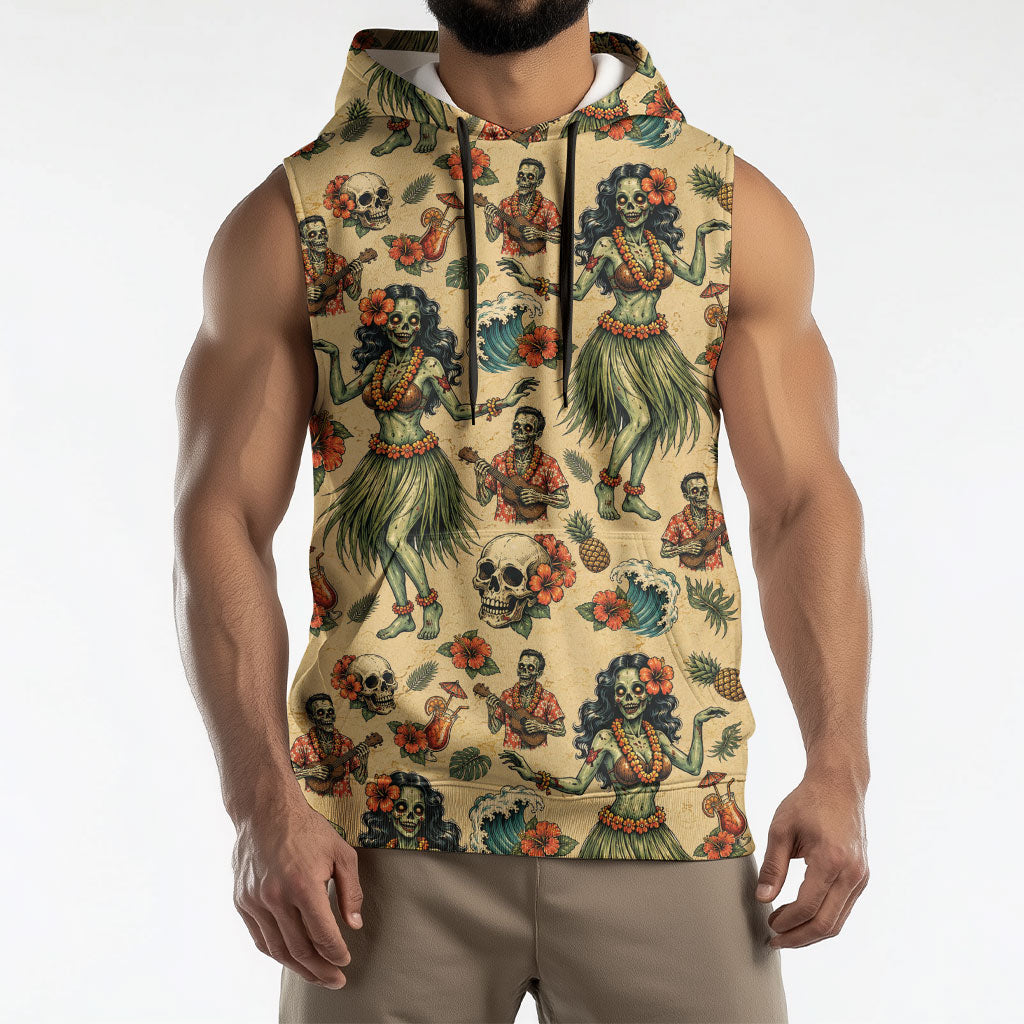 Hawaii Halloween Sleeveless Hoodie Spooky Tropical Hula Zombie