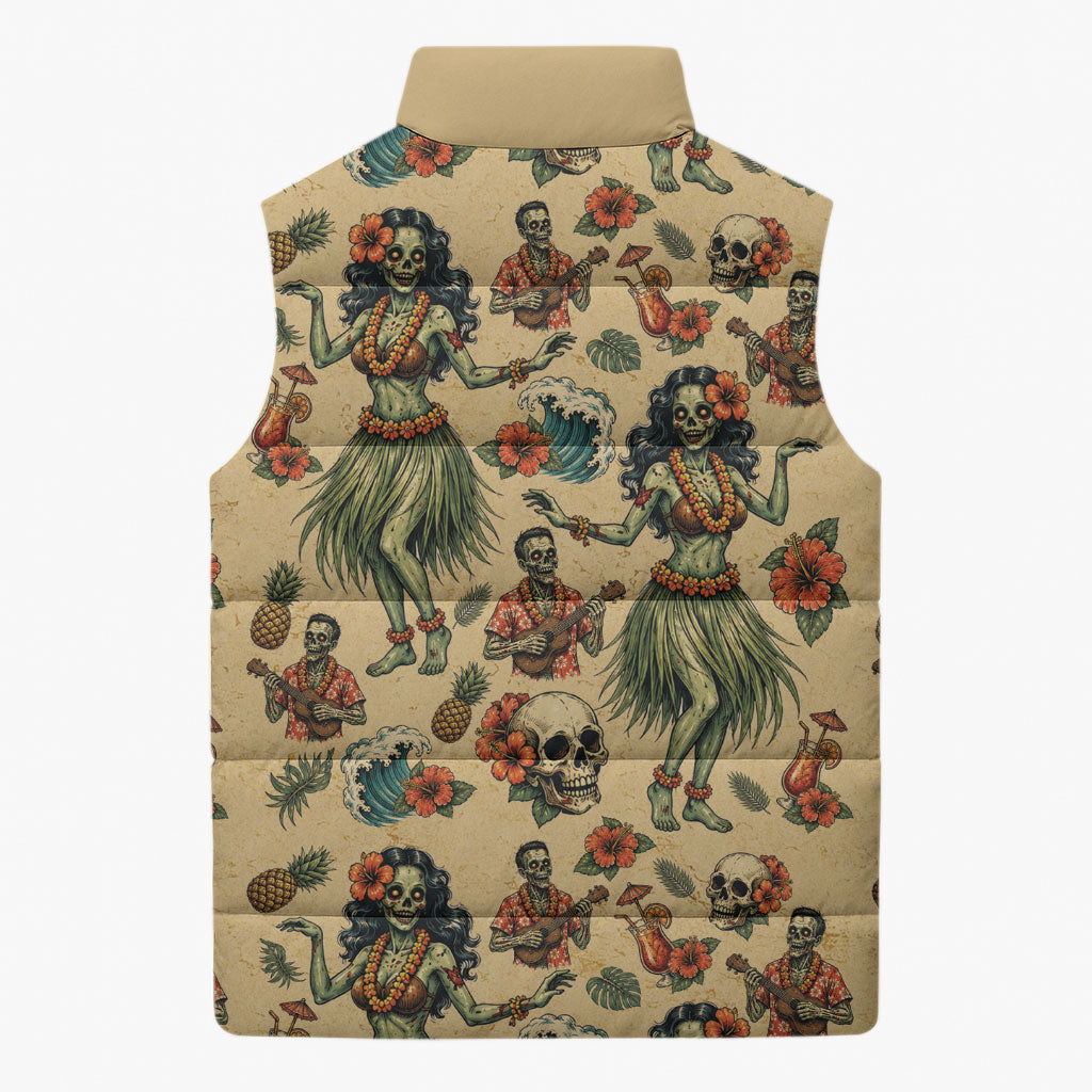 Hawaii Halloween Sleeveless Puffer Jacket Spooky Tropical Hula Zombie