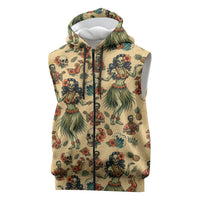 Hawaii Halloween Sleeveless Zip Hoodie Spooky Tropical Hula Zombie