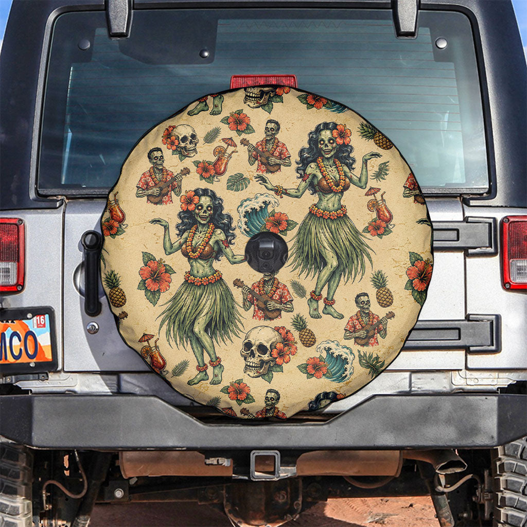 Hawaii Halloween Spare Tire Cover Spooky Tropical Hula Zombie