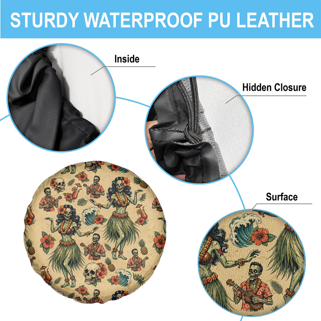 Hawaii Halloween Spare Tire Cover Spooky Tropical Hula Zombie