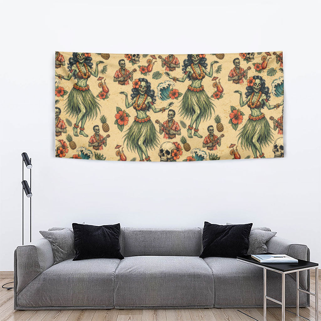 Hawaii Halloween Tapestry Spooky Tropical Hula Zombie