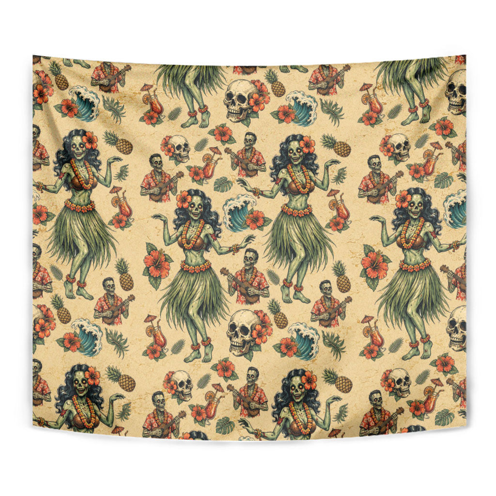Hawaii Halloween Tapestry Spooky Tropical Hula Zombie