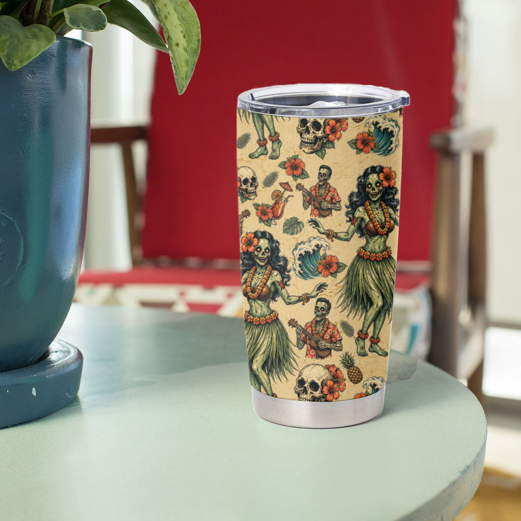 Hawaii Halloween Tumbler Cup Spooky Tropical Hula Zombie