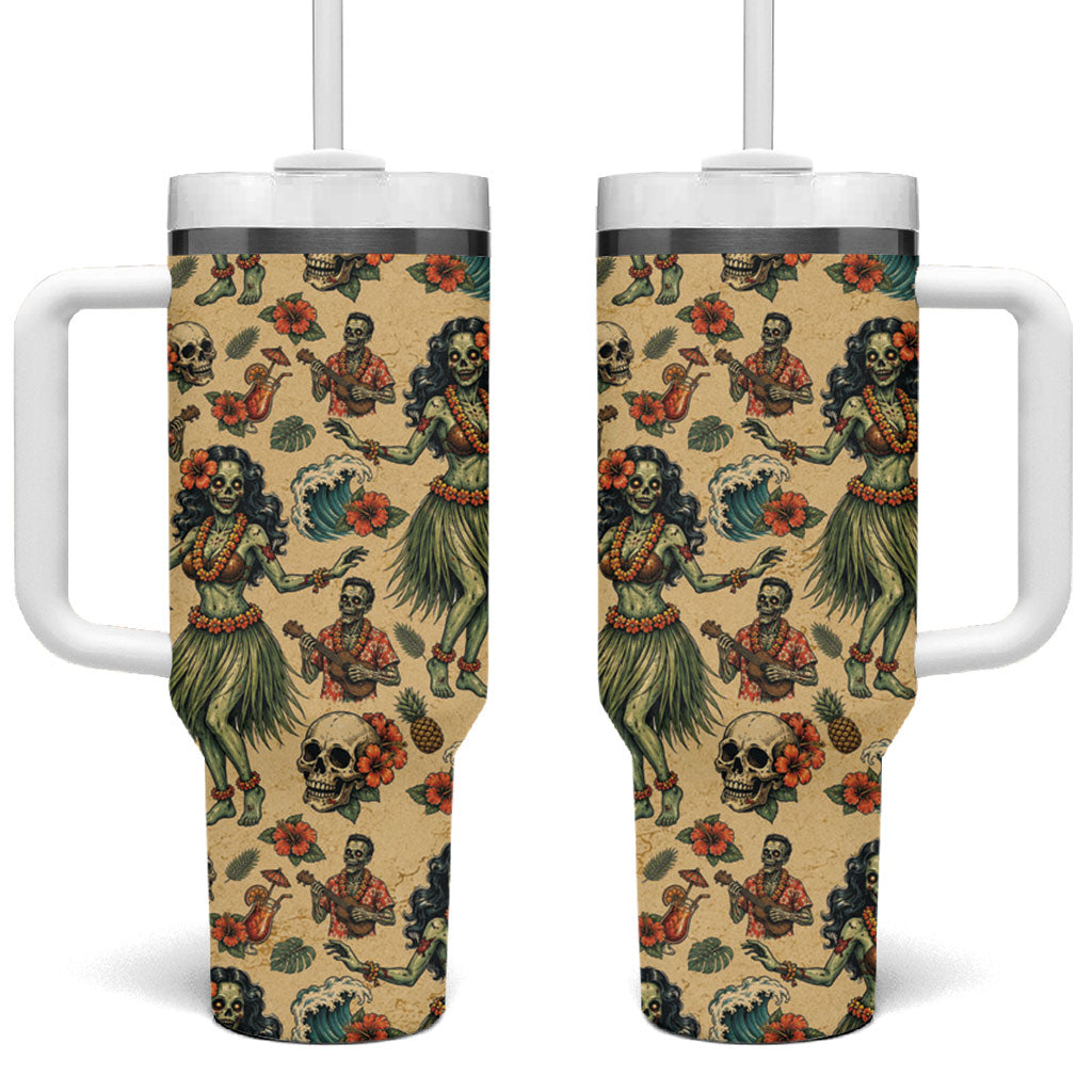 Hawaii Halloween Tumbler With Handle Spooky Tropical Hula Zombie