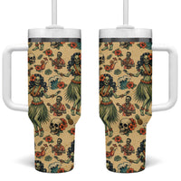 Hawaii Halloween Tumbler With Handle Spooky Tropical Hula Zombie
