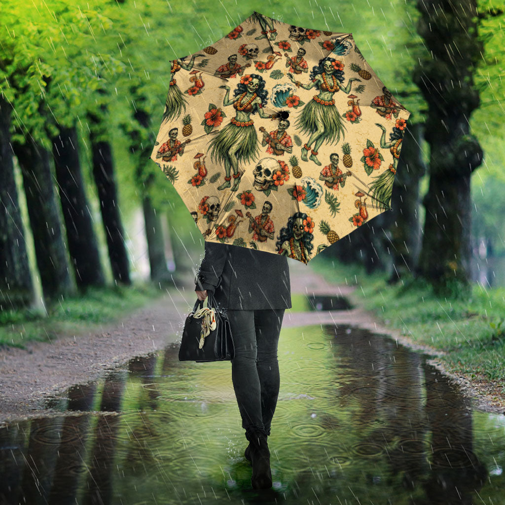 Hawaii Halloween Umbrella Spooky Tropical Hula Zombie