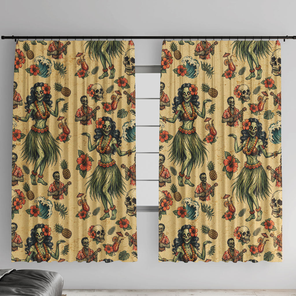 Hawaii Halloween Window Curtain Spooky Tropical Hula Zombie