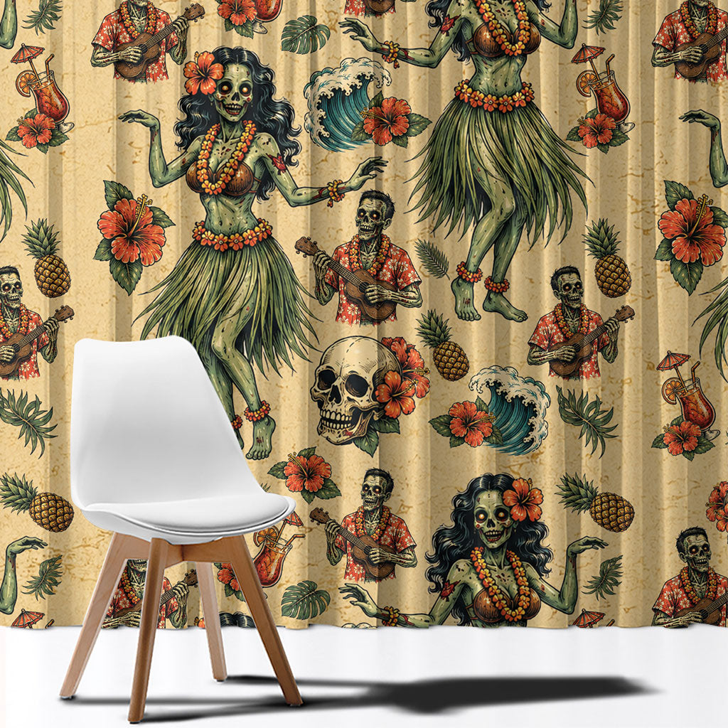 Hawaii Halloween Window Curtain Spooky Tropical Hula Zombie