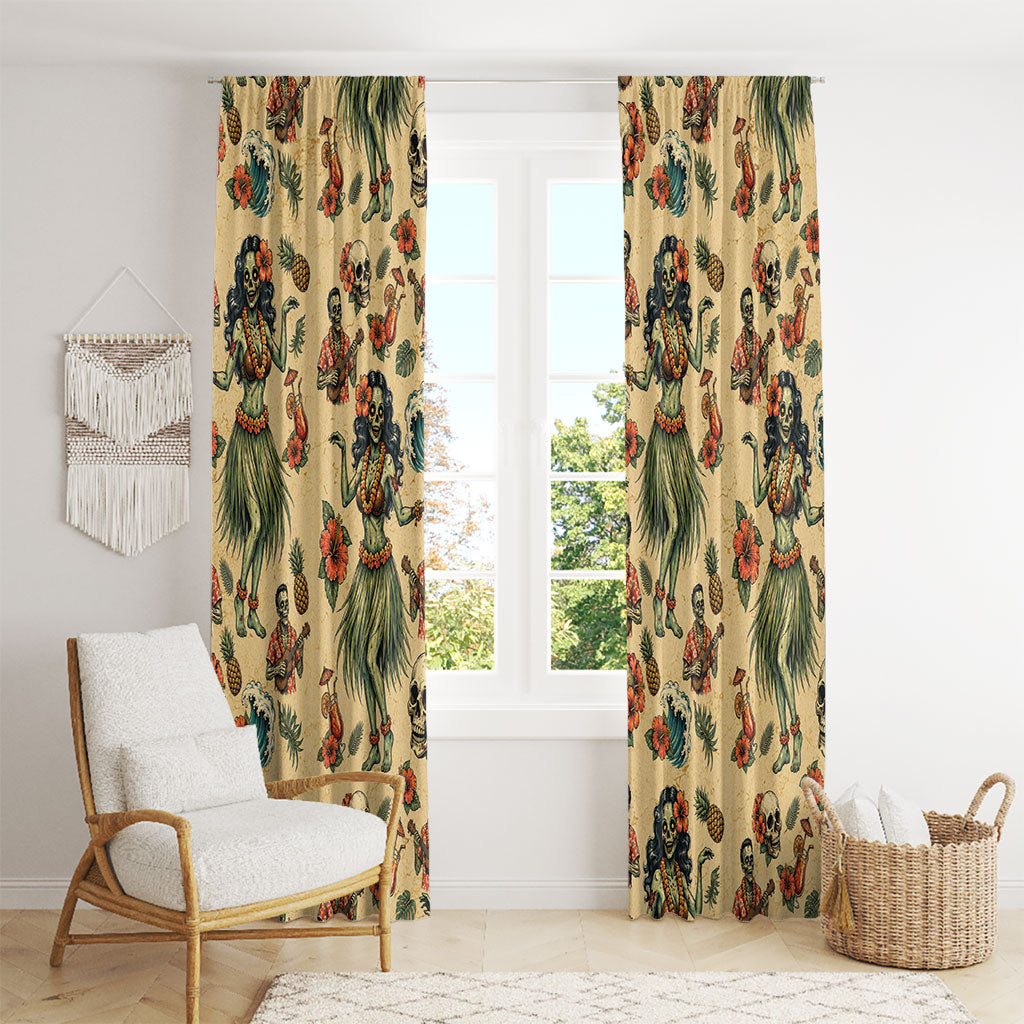 Hawaii Halloween Window Curtain Spooky Tropical Hula Zombie